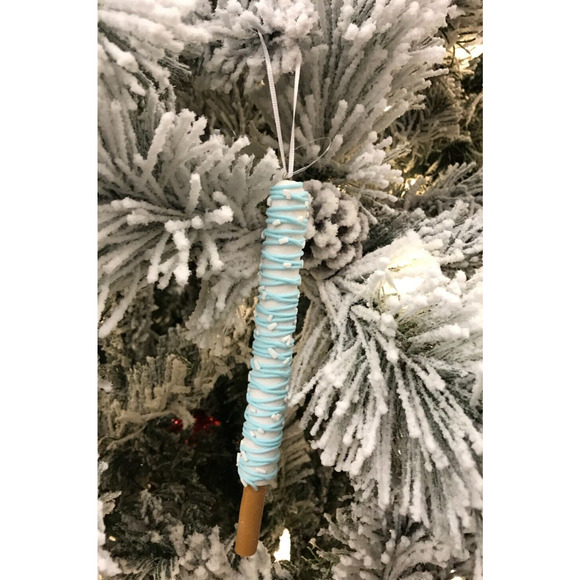 3-Iced Pretzel Lollipop Christmas Ornaments-White Blue Sprinkles 6 in - Picture 5 of 5